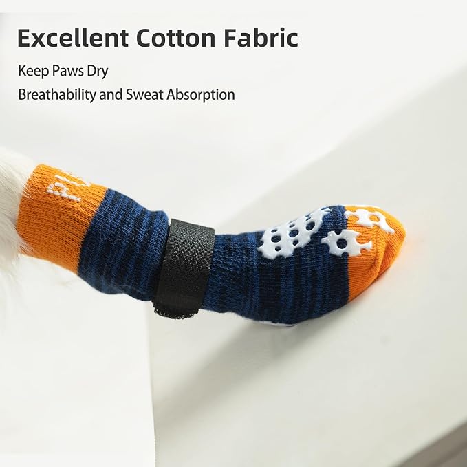 PUPTECK Anti-Slip Dog Socks with Double Sides Grips for Small Medium Large Dogs Hardwood Floors Prevents Licking, Dog Shoes for Hot Pavement Traction Control for Senior Dogs, Dark Blue, S