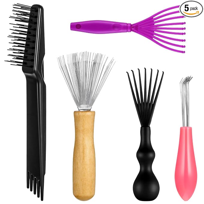 Comb and Brush Cleaner Tool Set, 5-Piece Comb Cleaner Set - Hair Brush Cleaner Rake, Comb Cleaning Brush, Maintenance Hair Comb for Home and Salon Use Removing Hair Dust