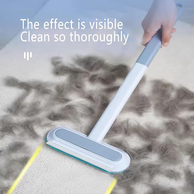 4 in 1 Pet Hair Remover with Glove, 17.7" Extra Long Handle Reusable Lint Brush, Effective Cat & Dog Fur Removal Tool for Couch, Furniture, Carpet, Clothes, Bedding, Car Seats