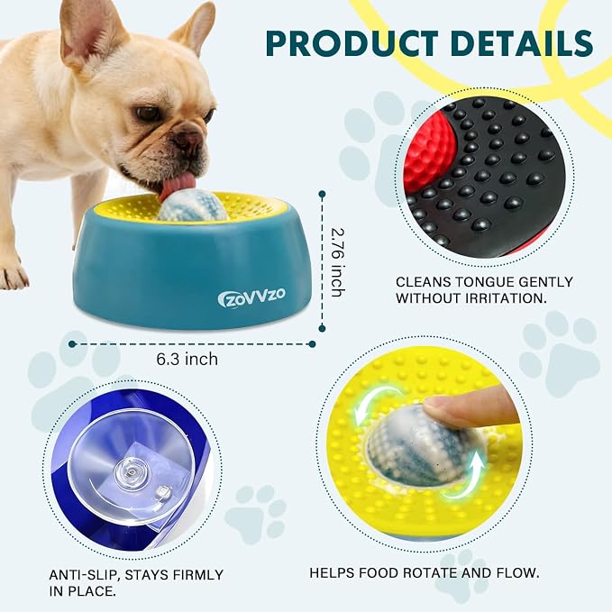 Slow Feeder Dog Bowls, Rolling Ball Dog Lick Bowl, Non-Slip Design, Interactive Dog Licking Toy & Dog Enrichment Toys, Dog Lick Ball Bowl for Wet Food, Yogurt, Bone Broth, Nutrient Solution (Blue)