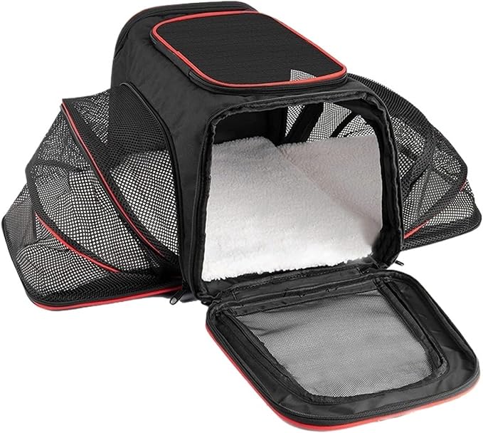 Airline-Approved Expandable Pet Carrier for Small Dogs & Cats, Soft-Sided Collapsible Travel Bag with 4-Way Access(Black,Small)
