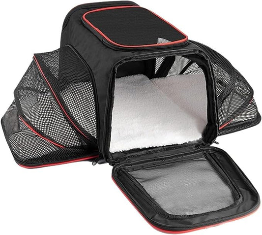 Airline-Approved Expandable Pet Carrier for Small Dogs & Cats, Soft-Sided Collapsible Travel Bag with 4-Way Access(Black,Medium)