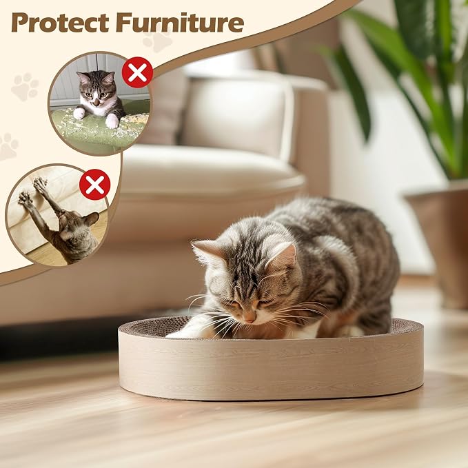 ComSaf Cat Scratcher Bed, Oval Cardboard Scratching Board for Indoor Cats | Scratch Pad Surface, Corrugated Cardboard Layers, Shallow Bowl Shape, Furniture Protection, Cat Lounger, Claw Care