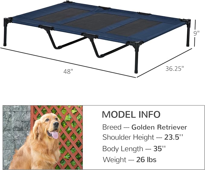 PawHut XL Elevated Dog Bed Outdoor Raised Dog Bed w/Carry Bag Dark Blue | Portable Pet Cot, Metal Frame, Breathable Mesh, Indoor and Outdoor