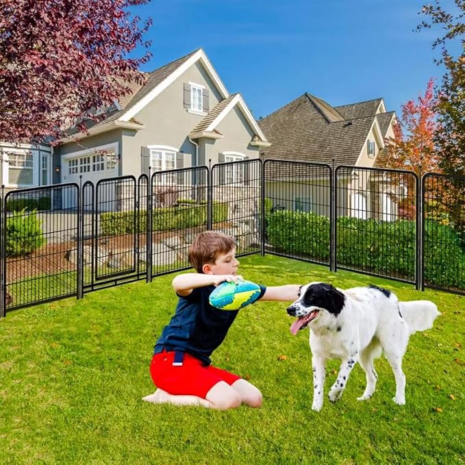 Explovehike 36 inch High, 8 Panels Total 17.7 Ft(L) Tall Garden Fence for Dogs, Wide Door Low Threshold Temporary Fence, Fencing for Garden Beds, Dog Fence Outdoor for Yard