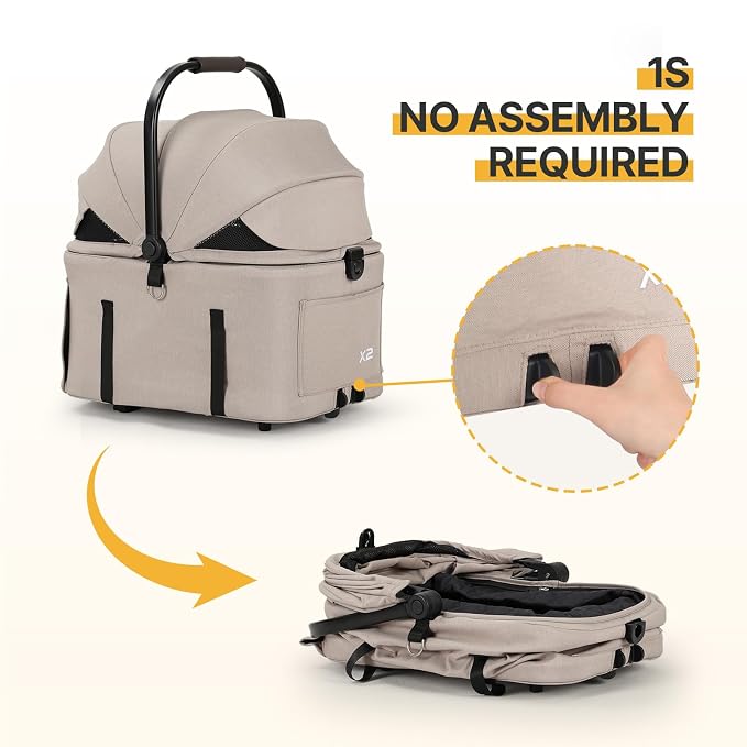 X2 Pet Stroller, Dog Cat Stroller for Small Pets with Detachable Carrier, Lightweight Foldable Cat Carrier Dog Car Seat for Puppy Doggy up to 44lbs, Canopy and Waterproof Pad, Camel