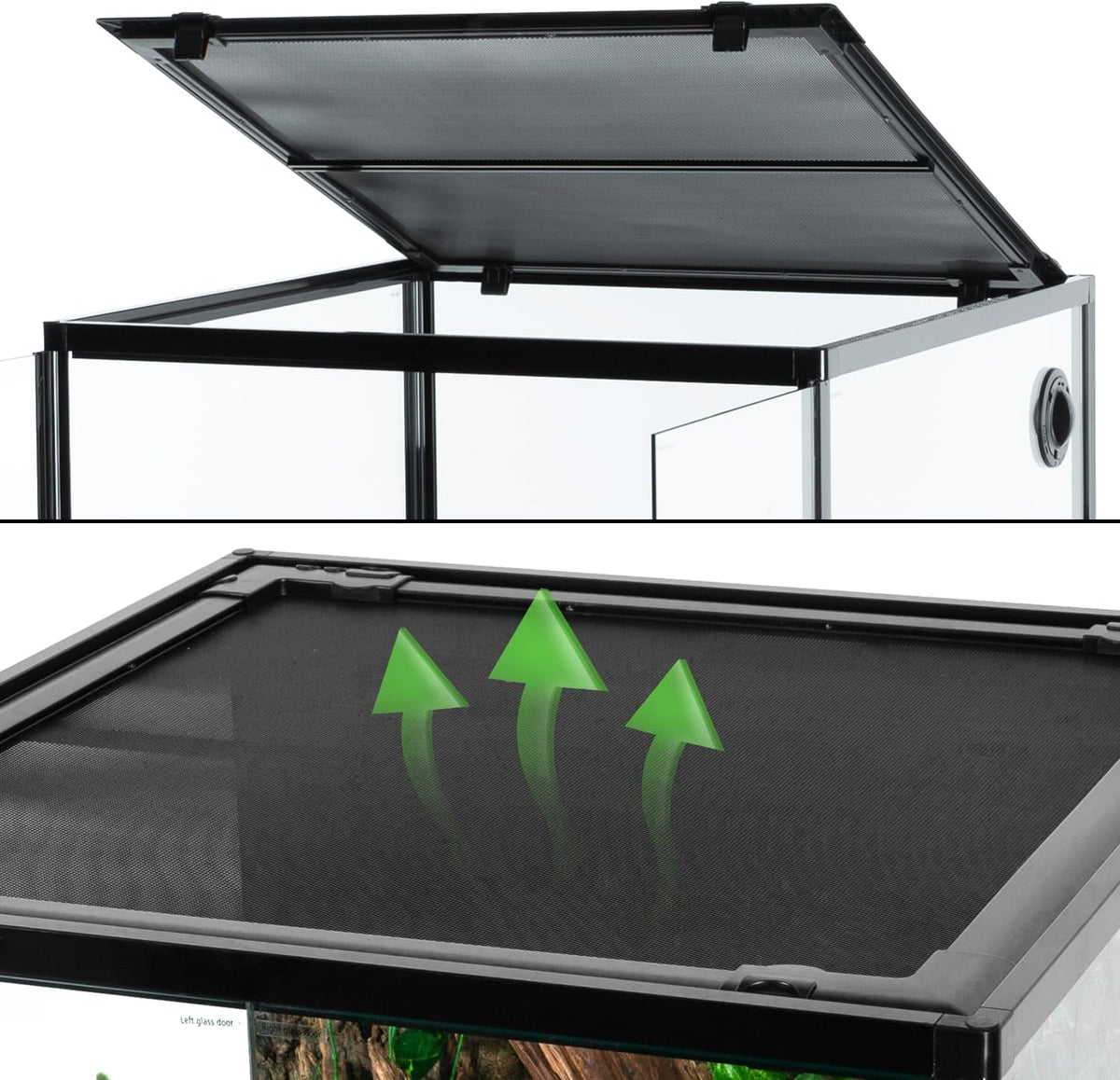 REPTIZOO 60 Gallon Glass Reptile Tank, 24" x 24" x 24" Large Reptile Terrarium Front Opening Terrarium with Double Hinge Door and Top Screen Ventilation, Easy Assembly Enclosure Tank