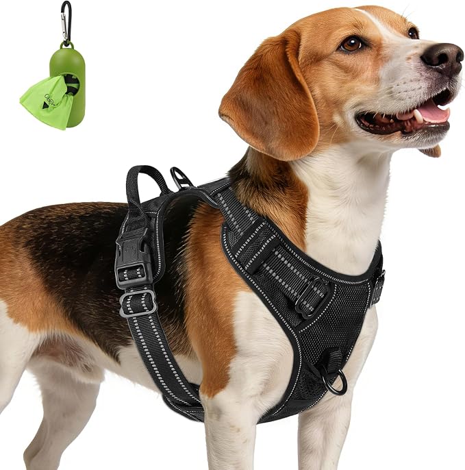 Joytale No Pull Dog Harness Medium Sized Dog, Front Clip, Black | Grab Handle for Instant Control, Padded & Adjustable Vest, Sturdy Metal D-Rings, for Safe Training & Daily Walking