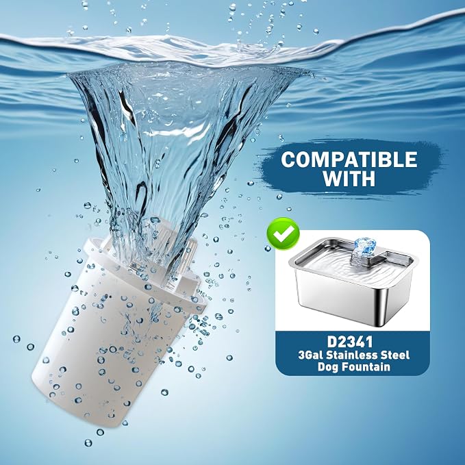 Large Dog Water Fountain Filters Replacement 4 Packs for PETNF 3 Gallons Stainless Steel Pet Fountain Dog Water Bowl Dispenser,7-Layer Human-Grade Vertical Filtration for D2341/D2223/D2419/D2322 Model