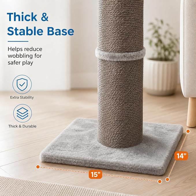 Sisal Cat Scratching Post for Indoor Cats & Kittens, 5.5" Diameter Heavy Duty Vertical Scratcher, 32 Inch Extra Tall Furniture Protector with Stable Base, Grey