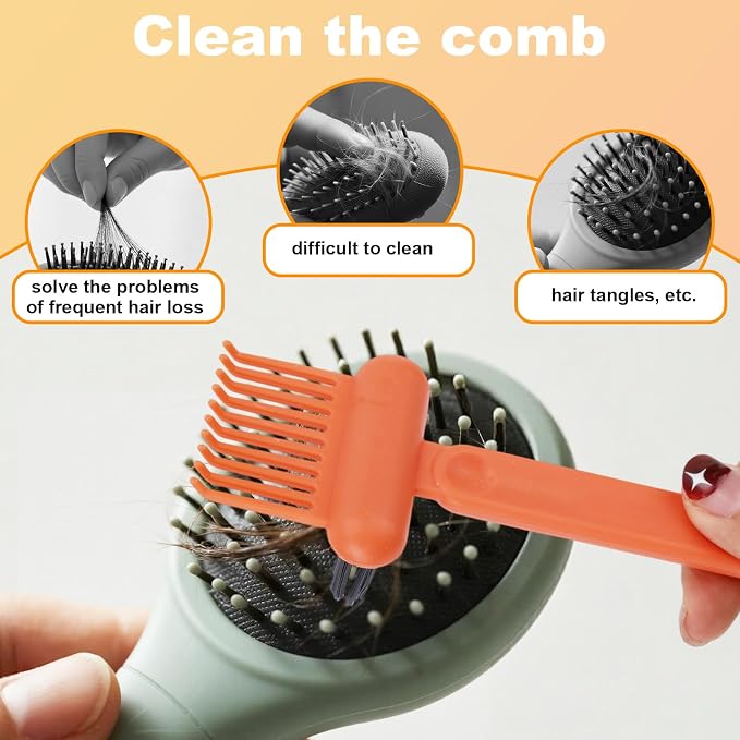 2-in-1 Comb Cleaner with Pick and Bristles, Hair Brush Cleaner Tool Rake for Home Salon Travel Use Effectively Clear Hair Dust Grease and Dirt