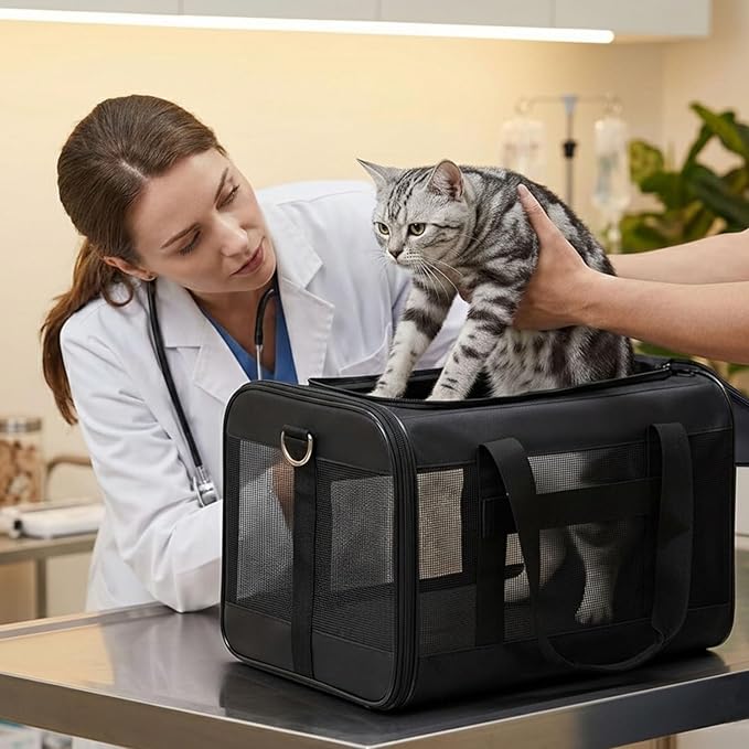 Conlun Dog Carrier Soft Sided, Large Cat Carrier with Inner Safety Leash, Pet Transport Carrier for Large Cats and Medium Dogs up to 20 Lbs, Collapsible Travel Puppy Carrier Bag -Blue L