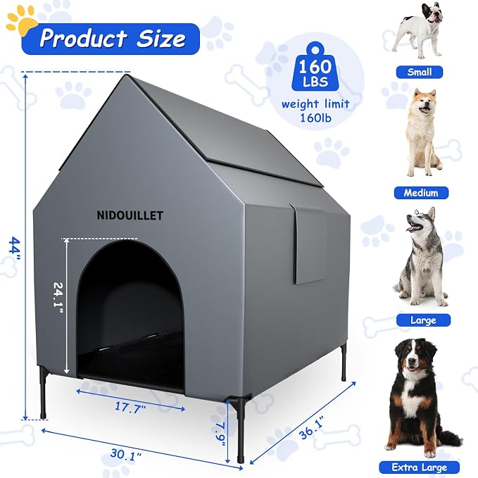 Dog House Outdoor 36 Inch Dog Shelter with Bed for Medium & Small Dogs | Windproof Waterproof Easy Clean, Durable 600D PVC Construction 160Lb Weight Capacity, Outdoor Dog Resting Space