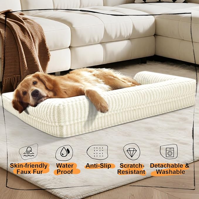 Orthopedic Washable Dog Bed with Bolster for Medium to Large Dogs | Pillow Support for Neck Relief, Egg Crate Foam, Waterproof Liner, Anti-Slip Bottom, Removable Bolster Cover, 36 x 27 Inch
