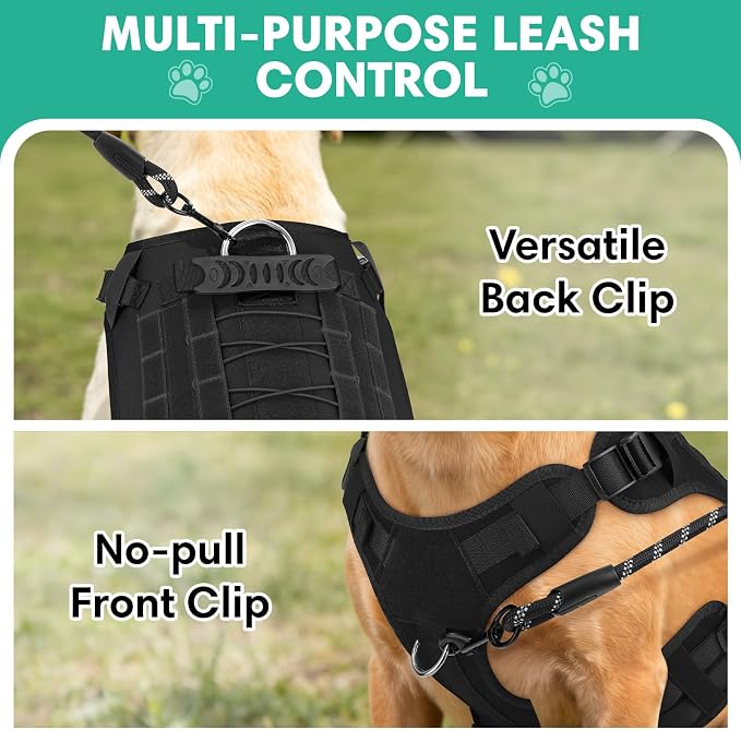 YooxArmor No Pull Dog Harness and Leash Set, Tactical Adjustable for Medium Sized Dog, Easy Walk Soft Vest Padded Oxford for Training Hiking (Black-M)