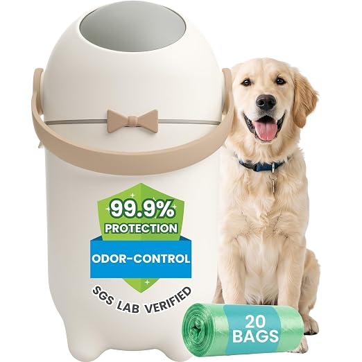 iTouchless Odor-Block Dog Poop Can, 4 Gal Ag+ Silver Ion Trash Bin, Ivory | Easy One-Hand Disposal | Lightweight & Rust-Proof | Indoors & Outdoors | 20 Free Bags Incl | Pets & Cats Waste | Home, Patio