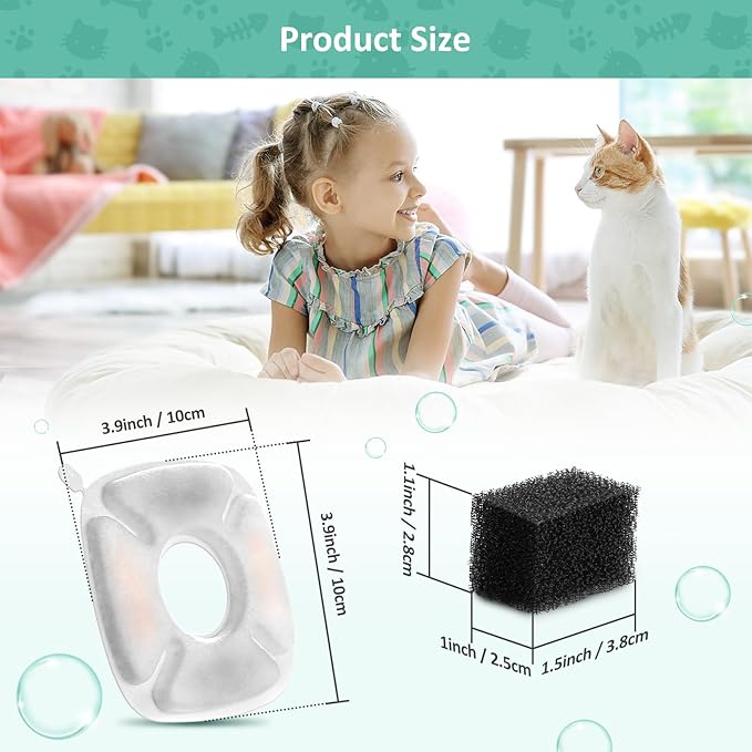 4 Pack Replacement Filters & Sponges Set for 67, 84, 95, 135oz Automatic Pet Fountain, Pet Fountain Replacement Filter, Triple Filtration Cat Water Dispenser Filters for Cats and Dogs