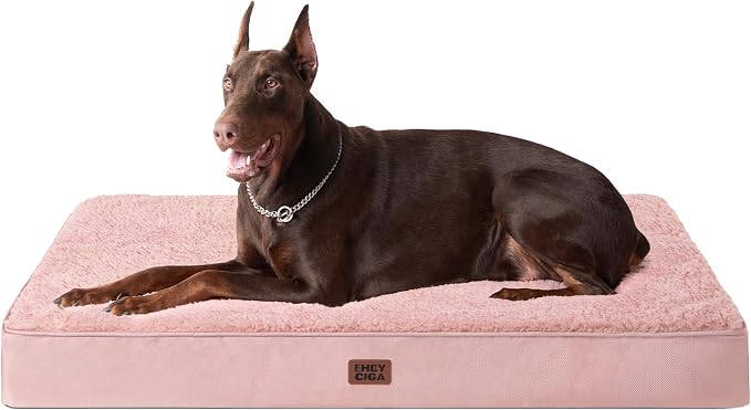 EHEYCIGA Orthopedic Dog Bed Large with Removable Washable Cover, 47IN Pink | Egg Crate Foam Support, Durable Oxford fabric, Non-Slip Bottom, Machine Washable, Soft Waterproof Plush Pet Bed Mat For Crate