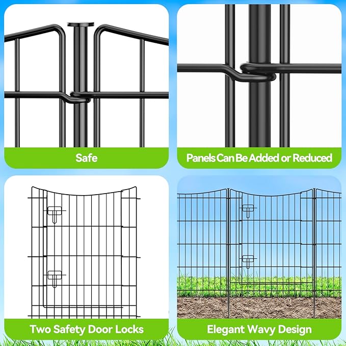 INJOPEXI Garden Fence 12 Panels 23.6ft (L)×30in (H) Decorative Metal Fences with 11 Panels + 1 Gate, No Dig Animal Barrier Fencing Rustproof Wire Temporary Rabbit Dog Fence Border for Outdoor Yard