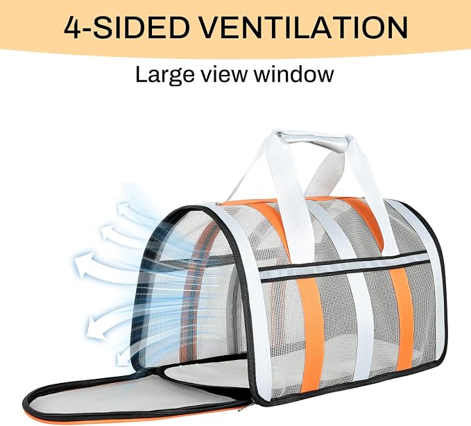 Soft Sided Pet Carrier, Airline Approved Dog Cat Travel Bag with Mesh Windows, Collapsible Portable Pet Carrier for Small Medium Dogs Cats (Orange)