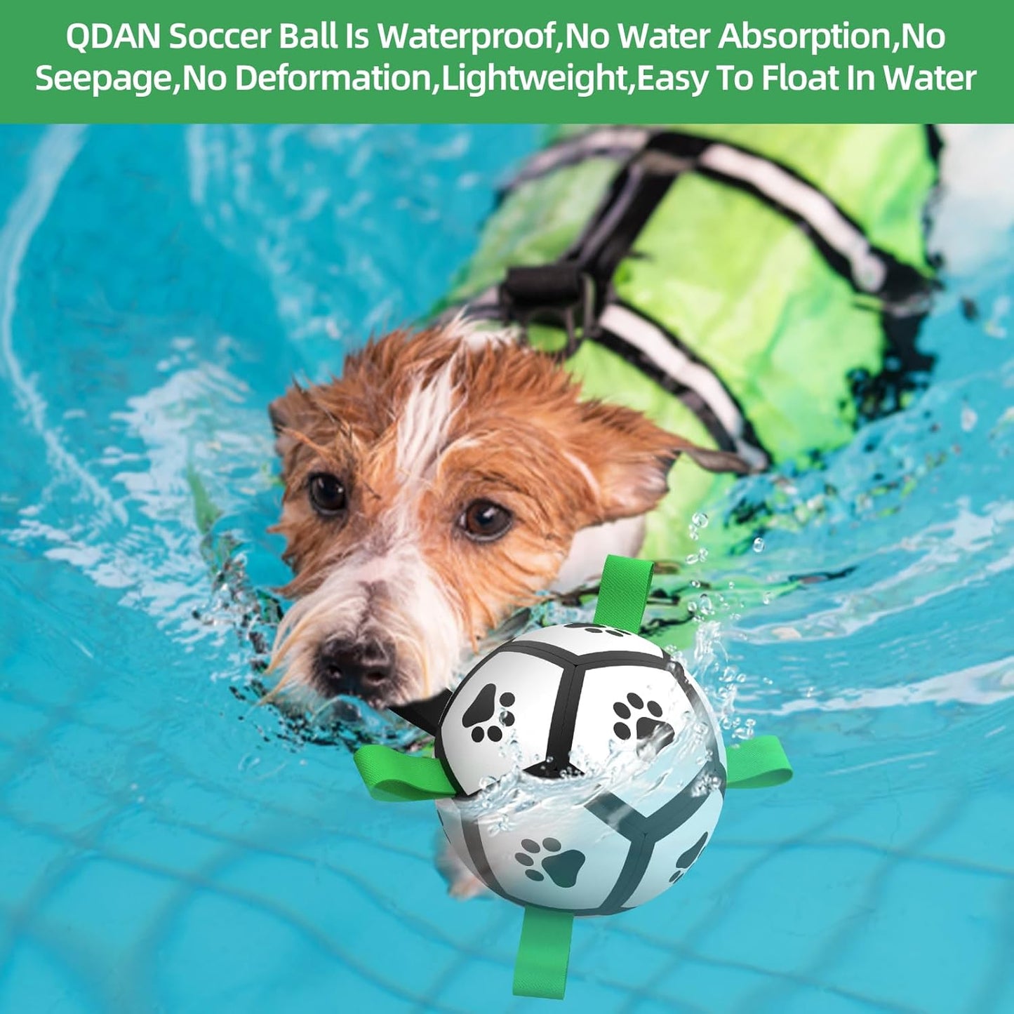 QDAN Dog Toys Soccer Ball with Straps, Interactive Toys for Tug of War, Puppy Birthday Gifts, Dog Water Toy, Durable Balls World Cup for Small Dogs（5 Inch）