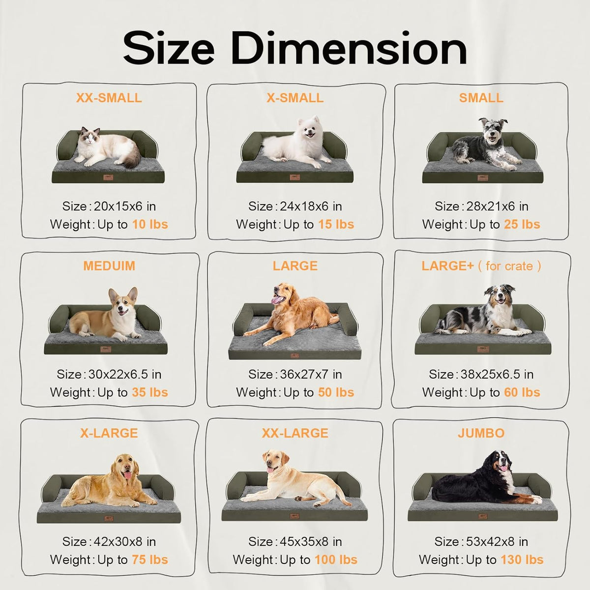 Extra Large Dog Bed-Orthopedic Waterproof XL Dog Bed for XLarge Extra Big Dogs - Foam Couch Sofa Washable with Removable Cover-Dark Green