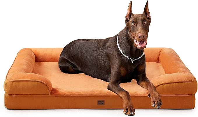 EHEYCIGA Orthopedic XXL Dog Bed, Waterproof Washable XL Big Pet Bed 48" | Non-Slip Bottom and Egg-Crate Memory Foam Extra Large Pet Couch Bed with Washable Removable Cover, Pumpkin Orange