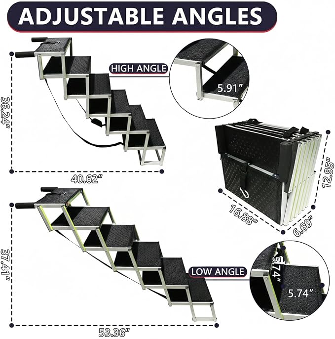 Dog Ramps for Small & Big Dogs Portable Folding Pet Stairs with Nonslip Surface Foldable Truck Ramp Stairs for Car, SUV and Trucks, Supports Up to 250LBS, 6 Steps