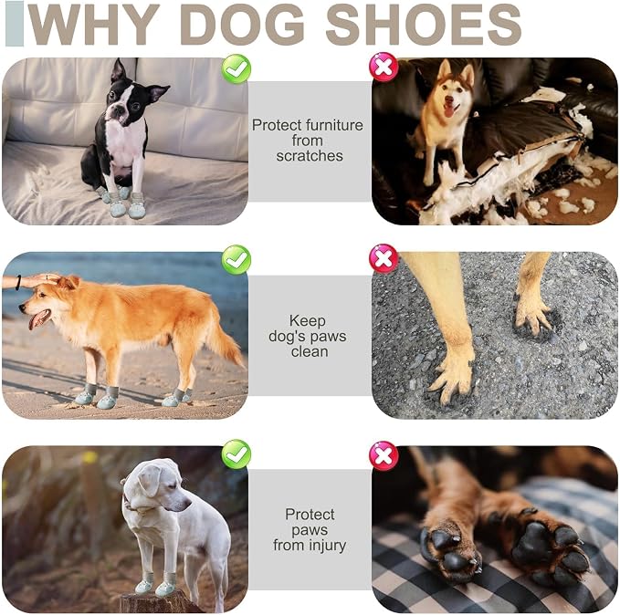 EXPAWLORER 4PCS Anti-Slip Dog Shoes - Breathable Mesh Dog Booties & Paw Protectors with Reflective Straps for Outdoor Cold/Hot Pavement, Indoor Hardwood Floors, Dog Boots for Small Medium Large Dogs