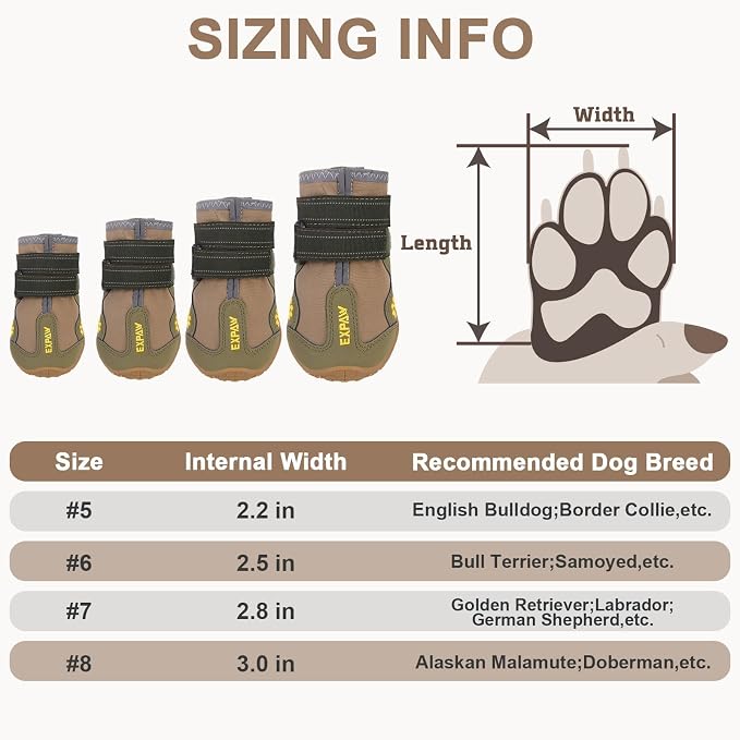 EXPAWLORER Anti-Slip Dog Shoes - 4PCS Waterproof Dog Boots with Reflective Straps for Outdoor Hiking, Dog Paw Protectors for Hot Pavement Winter Snow, Non Slip Dog Booties for Small Medium Large Dogs