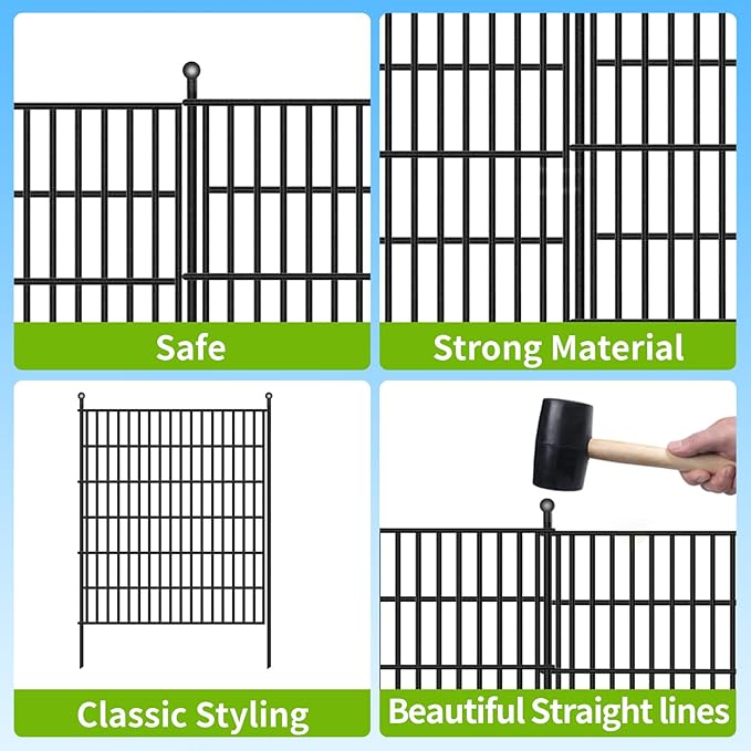 Toolterritary 5 Panels No Dig Garden Fence, 32 in(H) X12.1 ft(L) Metal Fence Panels, Thickened Rustproof Garden Fencing, Animal Barrier for Dogs, Rabbits, and Patio