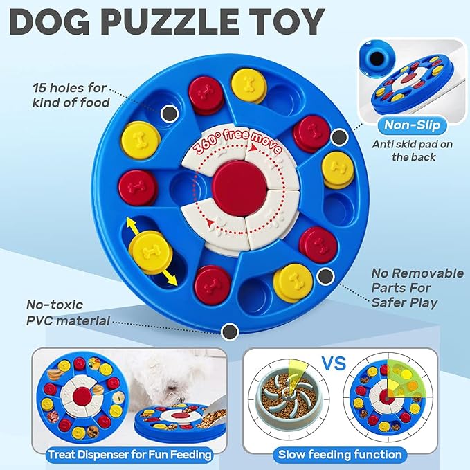Joansan Dog Puzzle Toy, Interactive Dog Game, Mentally Stimulating Treat Dispenser for Large Dogs, Food Grade Material, Sequential Skills, Portable | Treat Dispenser Dog Treat Puzzle for Medium and & Large Dogs Treat Training (Higher Level -Navy A)