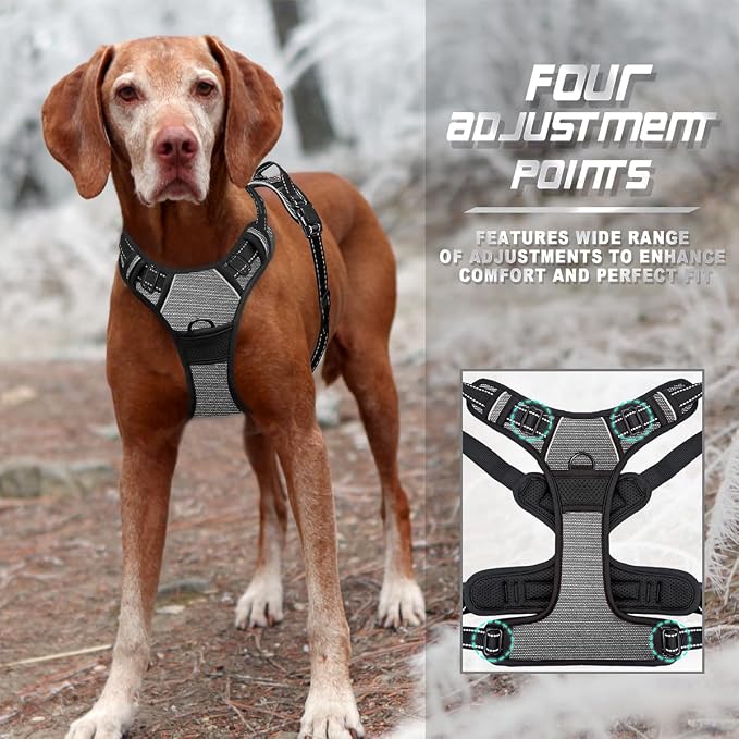 BARKBAY Dog Harness No Pull for Large Dogs Front Back Clips,Dog Vest | Soft Padded No Choke With Handle,Easy On&Off,Adjustable Reflective For Walking Training Running(Dark Grey,L)