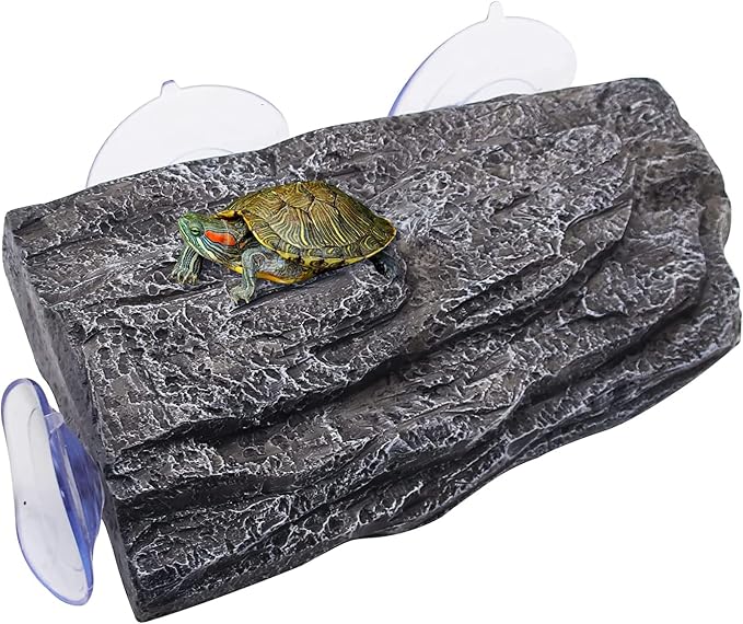 BigTron Turtle Floating Basking Platform - Artificial Bark Decor, Ideal for Aquariums, Terrace Fish Tanks, 3 pcs Suction Cups Included for Easy Installation Resting Terrace for Terrapins (Grey)