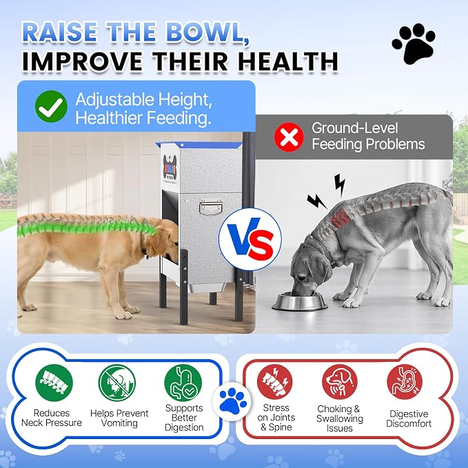 Automatic Dog Feeder 25 lbs — Height-Adjustable with Magnetic Door | Gravity Dog Feeder Dispenser, Large Capacity Self-Feeding Station for Small Medium Large Dogs, Indoor & Outdoor (Blue)