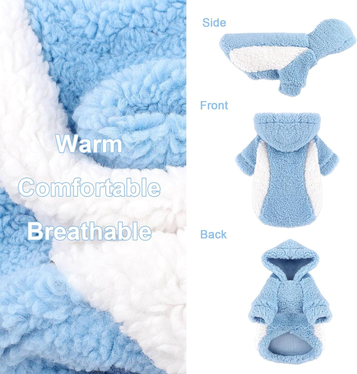 YIKEYO Dog Hoodie Pet Clothes Sweater with Hat Soft and Warm Cold Weather for Small Patchwork Hood(Blue, XS)