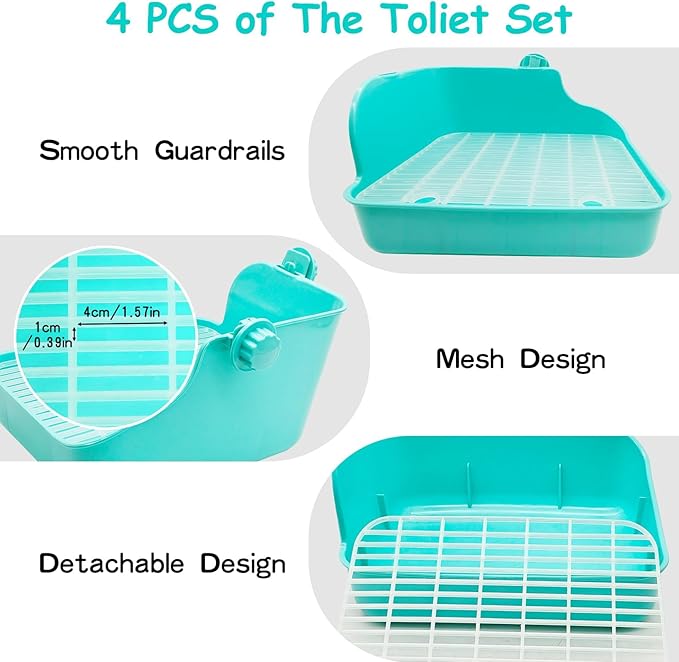 PINVNBY Rabbit Litter Box for Cage Bunny Corner Litter Bedding Box Small Animal Litter Pan Hanging Pet Bowls Cage Potty Trainer Pet Toilet for Rabbit Bunny Guinea Pigs Small Animals（Green）