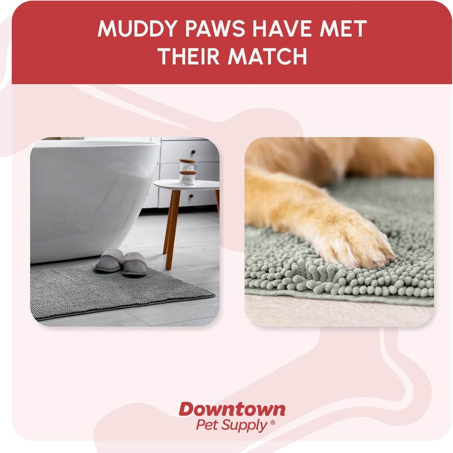 My Doggy Place Microfiber Dog Mat for Muddy Paws, 8' x 2' Light Gray - Non-Slip, Absorbent and Quick-Drying Dog Paw Cleaning Mat, Washer and Dryer Safe - Hallway Runner