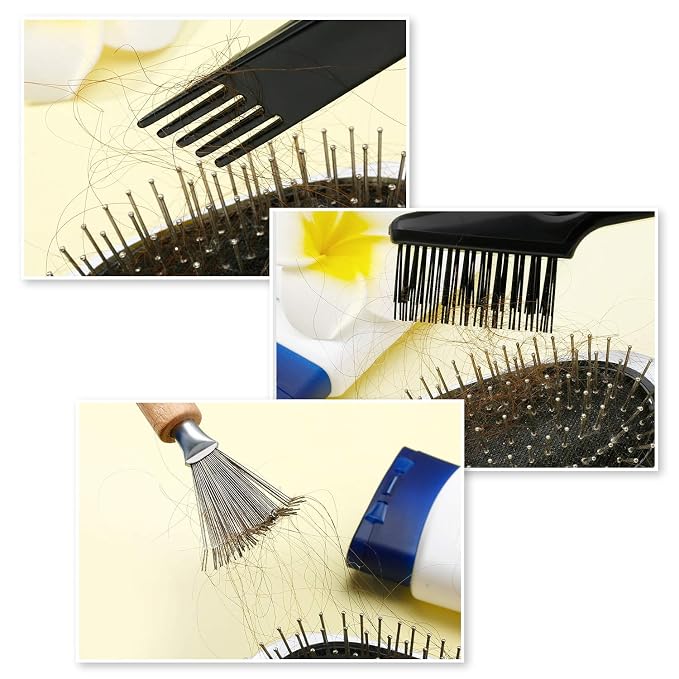 Boao 2 Pack Hair Brush Cleaning Tool,2-in-1 Comb Rake and Brush Cleaner for Removing Hair,Dust and Buildup,Mini Hairbrush Accessory for Home&salon(Black Color,Wooden Handle Rake)
