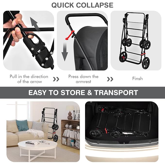 Giantex Double Pet Stroller with 2 Detachable Carrier Bags, Safety Belt, 4 Lockable Wheels, Folding Cat & Dog Stroller for Small Medium Pets, Cats Dogs Puppy Travel Strolling Cart (Black)
