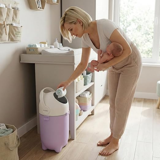 iTouchless 4 Gal Nursery Bin | Odor-Locking Diaper Pail | Lavender Orchid | Rotating Ball Seal Traps Smells | Vibrant Accent Color | Fits Any Standard Bag | Flip-Up Handle Opens With A Single Hand