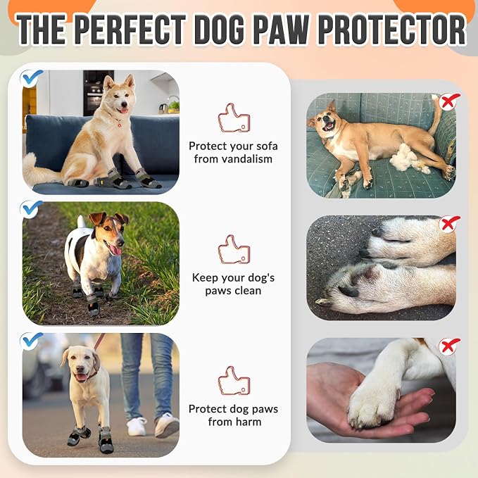 SlowTon Dog Shoes for Large Small Medium Dogs - Waterproof Dog Boots for Summer Hot Pavement, Paw Protector for Outdoor Walking Winter Snow, Anti-Slip Rubber Dog Booties for Hardwood Floor (B, 2)