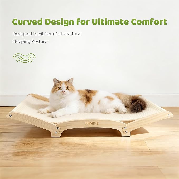 28" Extra Large Cat Scratcher Bed, Natural Sisal Lounge Cat Furniture | Scratch & Rest Design with Wooden Frame, Natural Sisal Scratching Surface, Cozy Lounge Chair for Indoor Cats