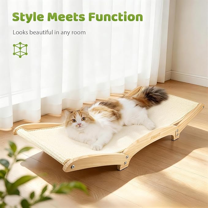 28" Extra Large Cat Scratcher Bed, Natural Sisal Lounge Cat Furniture | Scratch & Rest Design with Wooden Frame, Natural Sisal Scratching Surface, Cozy Lounge Chair for Indoor Cats
