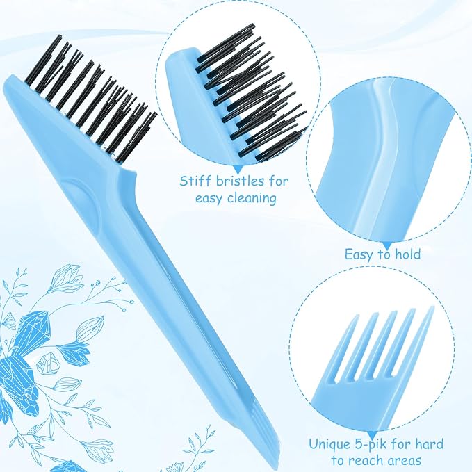 Yaomiao 2 Pcs Hair Brush Cleaner Tool 2-in-1, Light Blue Hairbrush Cleaner for Removing Hair Dust, Mini Comb for Removing Dirt, Home Salon Use