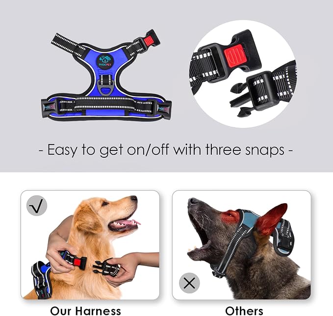 No Pull Dog Harness Medium Reflective Front Clip Vest with Handle | Adjustable 2 Metal Rings 3 Buckles,[Easy to Put on & Take Off](M, Royal Blue)
