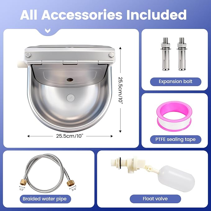 Automatic Dog Water Bowl Dispenser Outdoor, Water Dispenser for Dogs Cats, 304 Stainless Steel Waterer for Large Dogs Chicken Duck Pig Cow Goat, Wall Mountable, with Drainage Hole