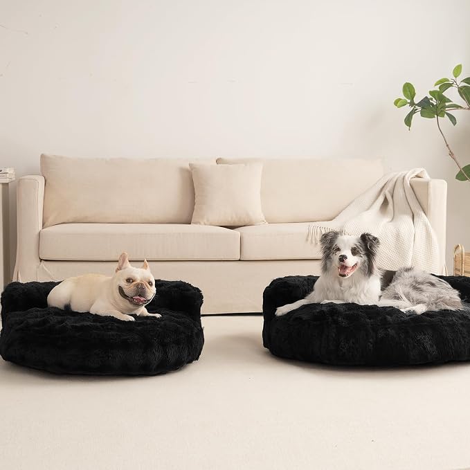 EHEYCIGA Soft Cat Couch Bed for Indoor Cats, Fluffy Small Dog Bed with Removable Washable Cover, Bolster Pet Sofa, Waterproof and Non-Slip, 23" x 23"x 7", Black