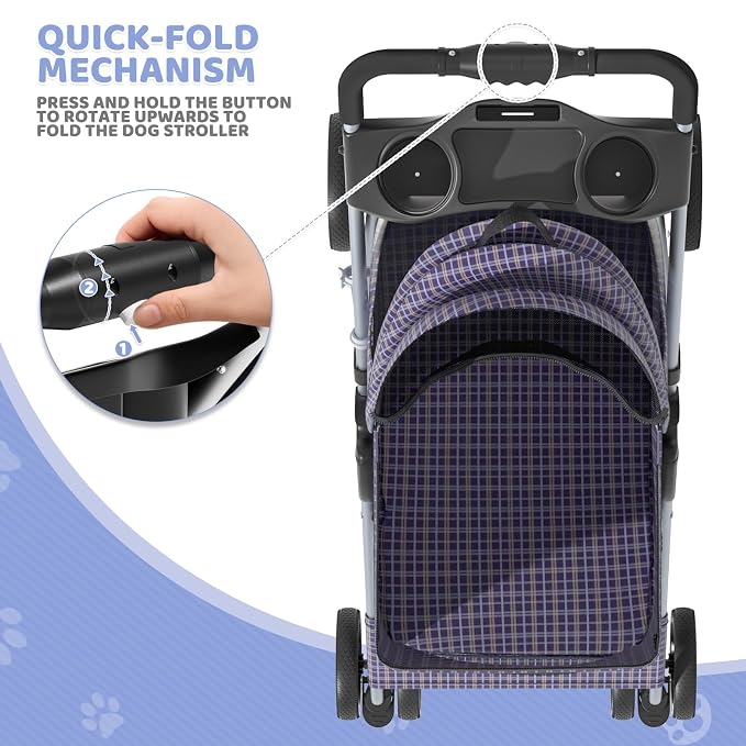 Magshion Foldable Pet Stroller, 3-in-1 Dog Travel Jogger with Detachable Carrier, Cup Holder, Storage Basket, Folding Carrier for Small/Medium Dogs & Cats Up to 33 lbs, Plaid