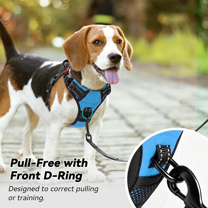 PoyPet No Pull Dog Harness Large with Front Clip & Neck Release Buckle | No Choke, Adjustable Vest, Reflective, Back Clip, Lockable, Soft Padded, Easy Control Handle for Walking Training, XL, Blue